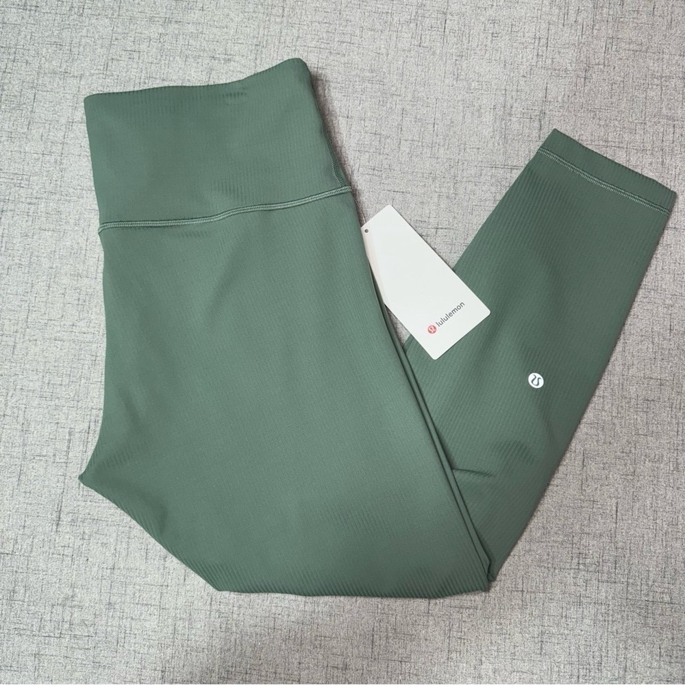 Lululemon Wunder Train Ribbed High Rise Tight Leggings Grey Eucalyptus 12 14 NWT - Picture 4 of 12